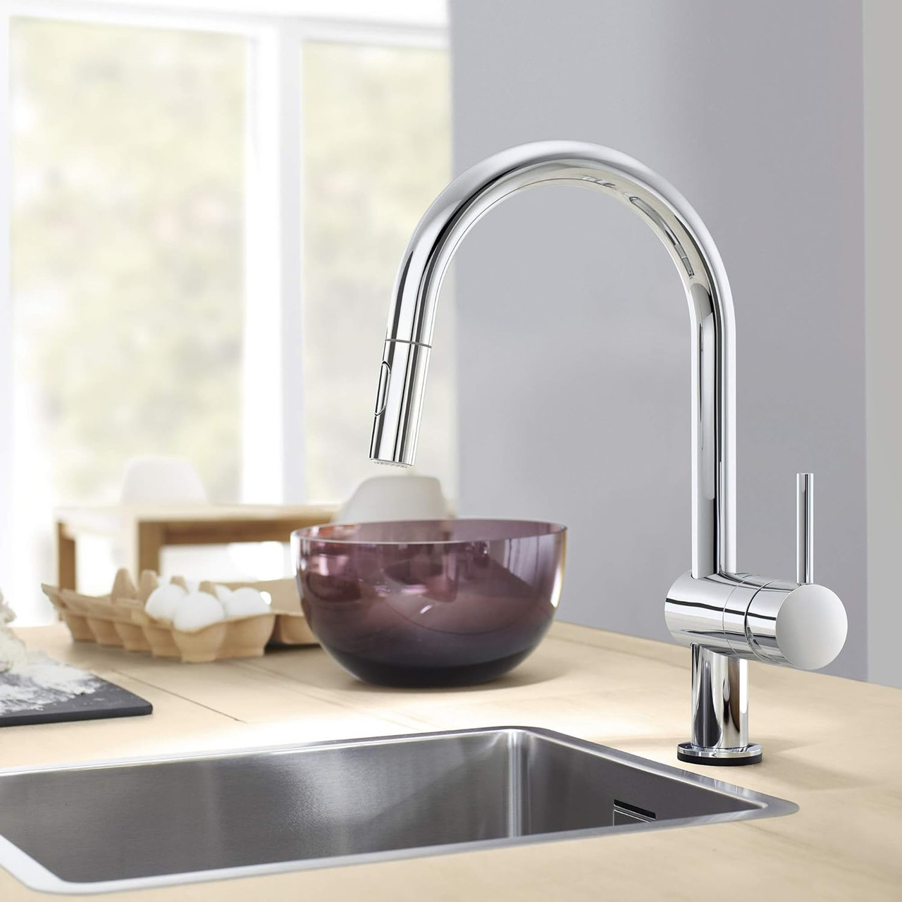 Grohe 31378003 Minta Single-Handle Pull-Down Kitchen Faucet Dual Spray 1.75 GPM In Starlight Chrome Finish