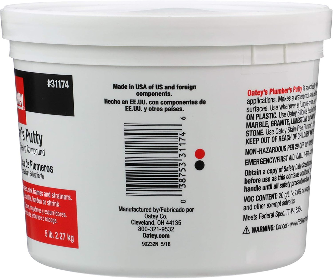 Oatey 31174 Plumbers Putty 5 Lb