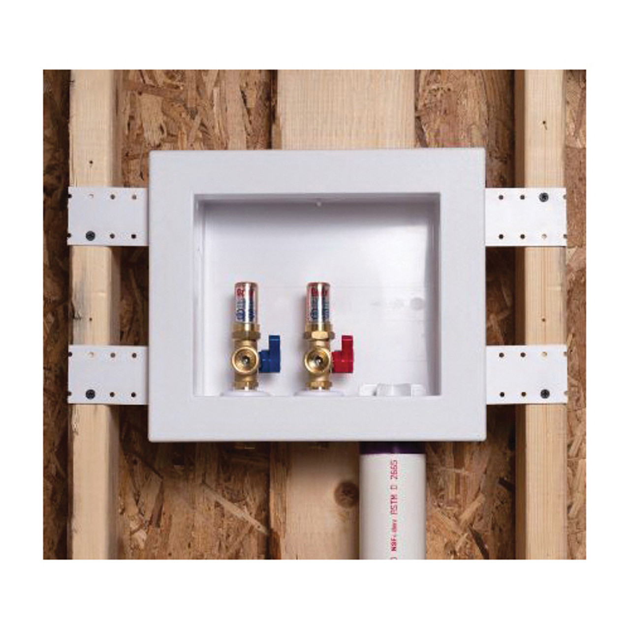 Oatey 38540 Quadtro Washing Machine Outlet Box Copper Sweat Tail Piece 1/4" Turn with Water Hammer 2" Hub
