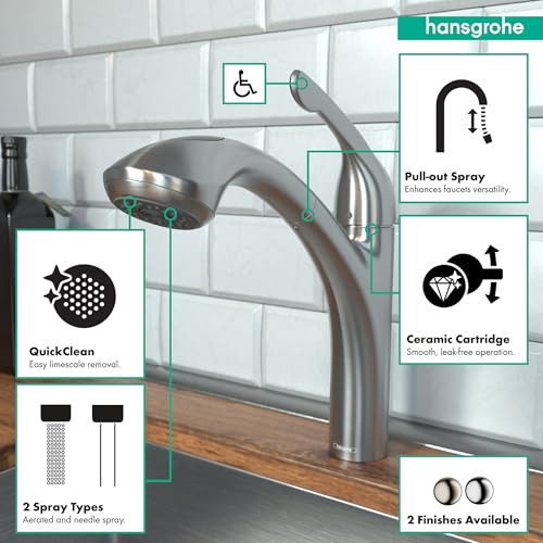 Hansgrohe 04076860 Allegro E Kitchen Faucet, 2-Spray Pull-Out, 1.75 GPM in Steel Optic