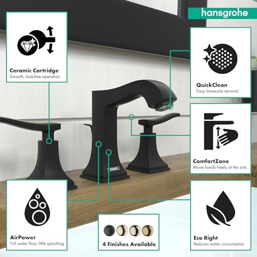 Hansgrohe 31330671 Metropol Classic Widespread Faucet 110 with Lever Handles and Pop-Up Drain, 1.2 GPM in Matte Black