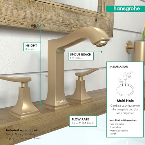 Hansgrohe 31331141 Metropol Classic Widespread Faucet 160 with Lever Handles and Pop-Up Drain, 1.2 GPM in Brushed Bronze