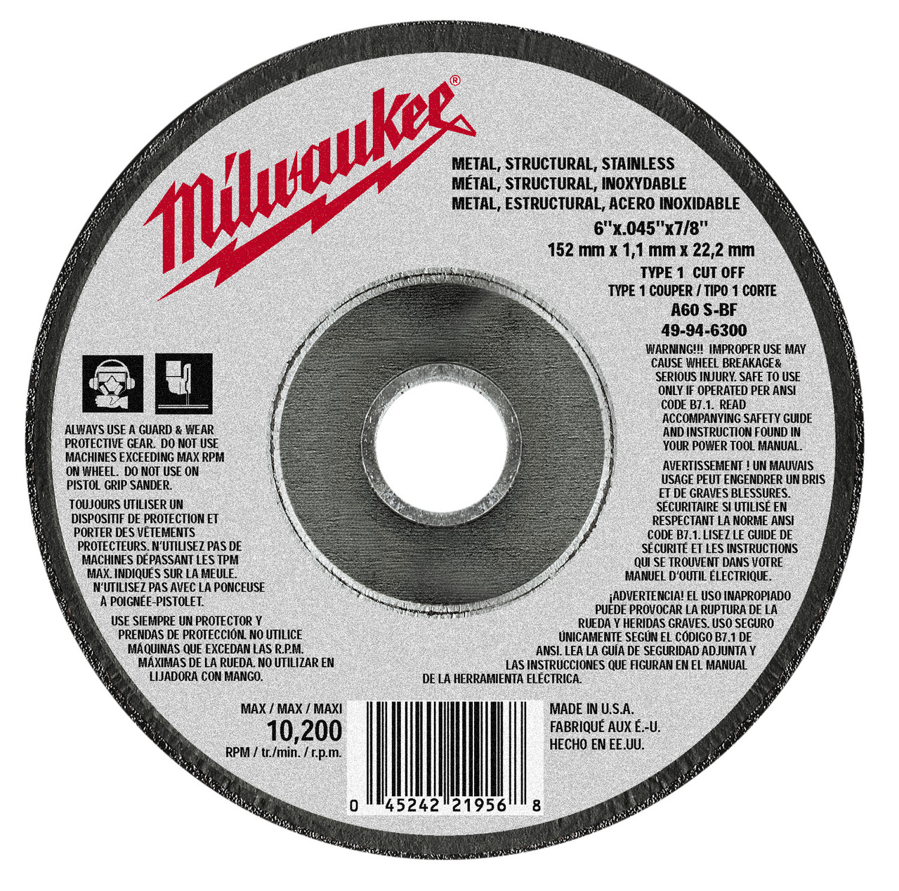 Milwaukee 49-94-6300 Cut-Off Wheel 6 in. x .045 in. x 7/8 in. (Type 1)