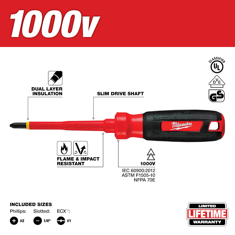 Milwaukee 48-22-2202 3-Piece 1000V Insulated Screwdriver Set