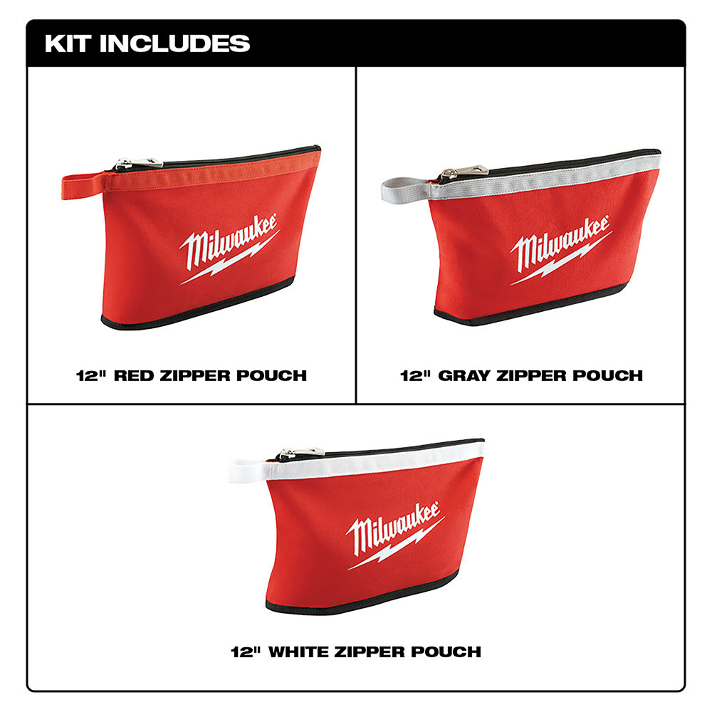 Milwaukee 48-22-8193 Canvas Zipper Pouch - 3 Pack