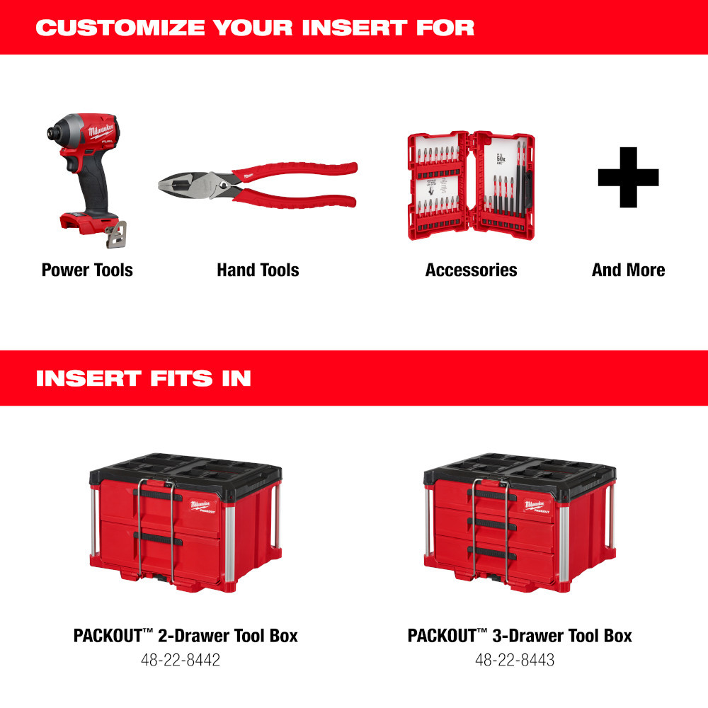 Milwaukee 48-22-8452 Customisable Foam Insert for Packout Drawer Tool Boxes Red/Black