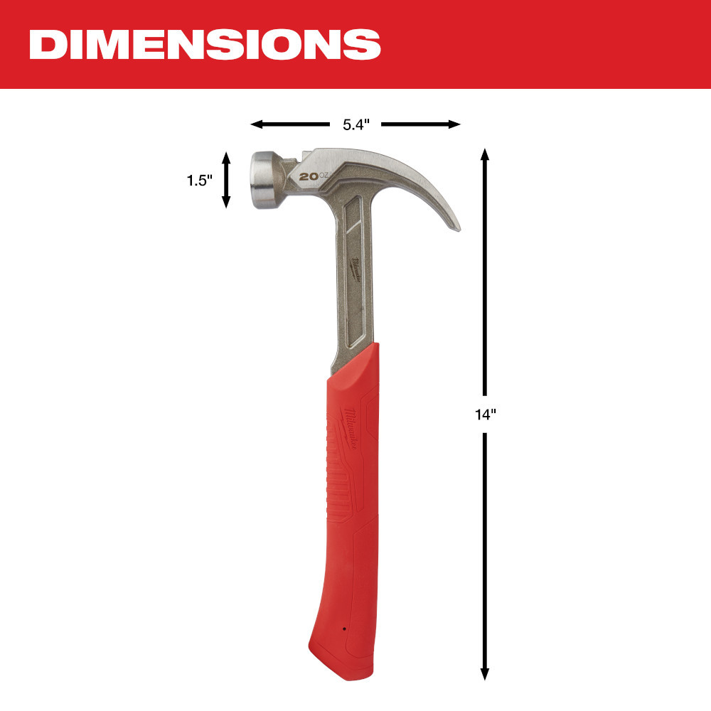 Milwaukee 48-22-9080 20 oz Curved Claw Smooth Face Hammer