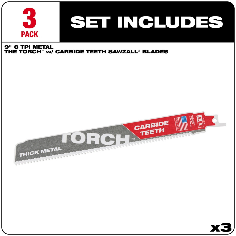 Milwaukee 48-00-5302 12" 8TPI The TORCH with CARBIDE TEETH 3 Pack