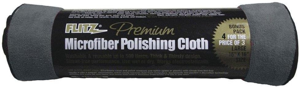 Flitz Bundle: Premium Microfiber Polishing Cloth 4-Pack, Stainless Steel & Chrome Cleaner, 16 oz., Faucet Wax+, 7.6 oz.
