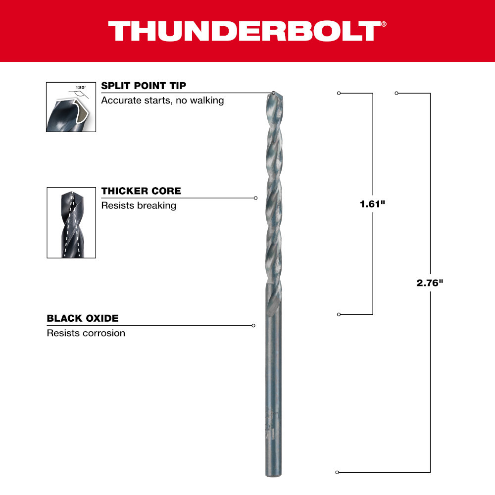 Milwaukee 48-89-2714 1/8 in. Thunderbolt Black Oxide Drill Bit