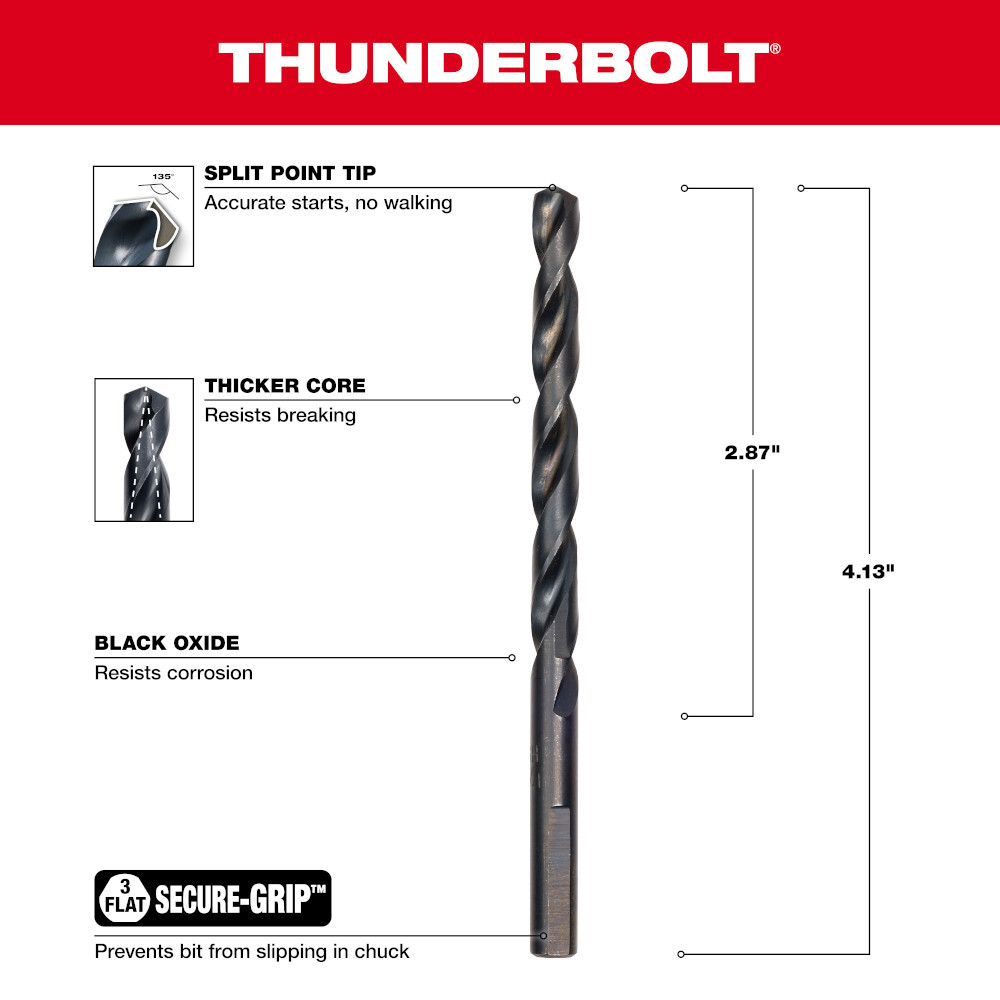 Milwaukee 48-89-2723 17/64 in. Thunderbolt Black Oxide Drill Bit