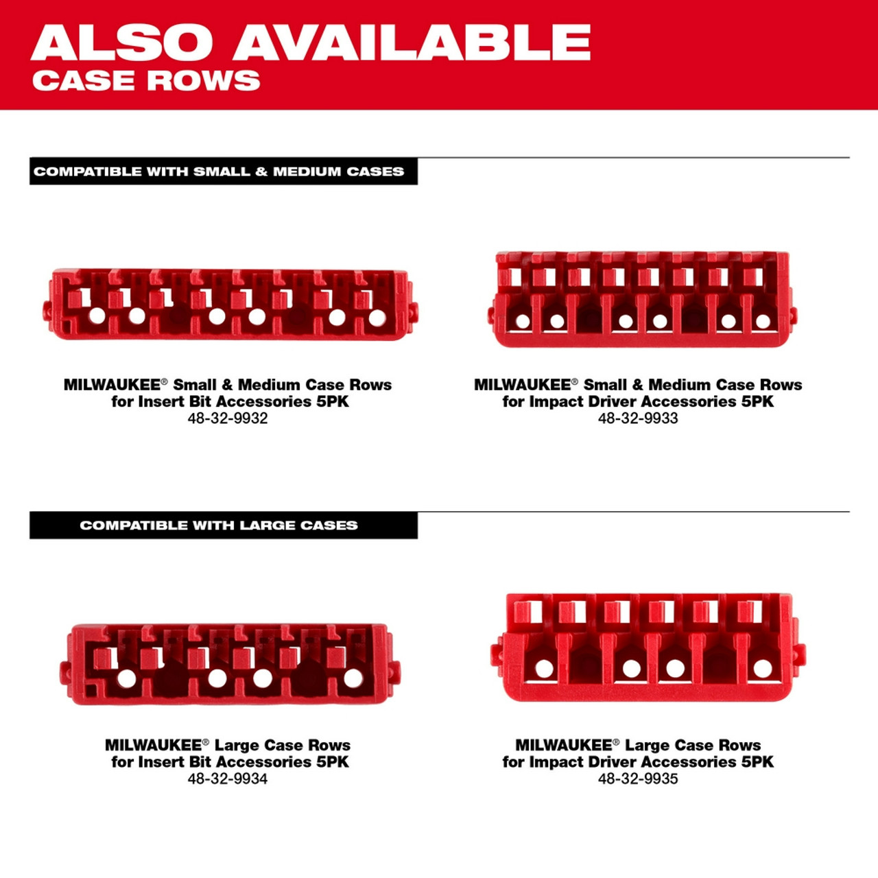 Milwaukee 48-32-9933 Small & Medium Case Rows for Impact Driver Accessories 5PK