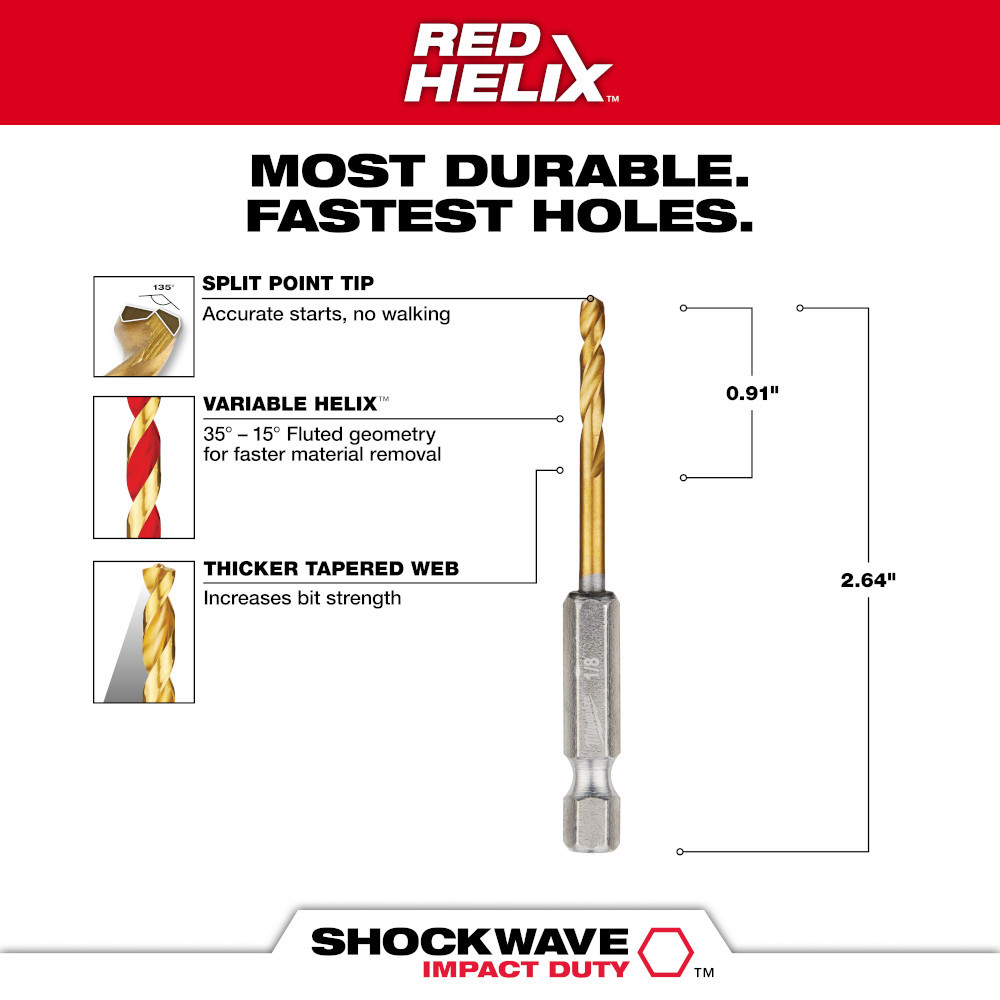 Milwaukee 48-89-4605 1/8 in. Titanium Shockwave Drill Bit