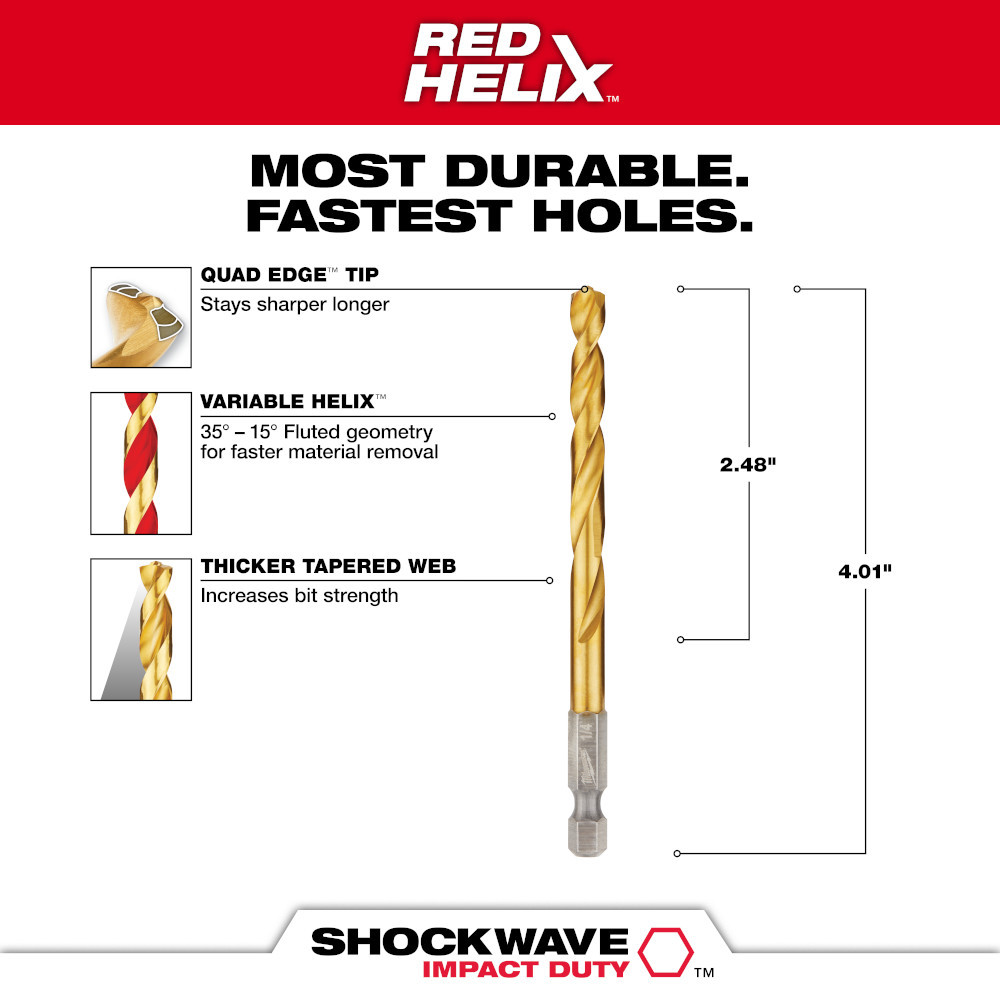 Milwaukee 48-89-4613 1/4 in. Titanium Shockwave Drill Bit