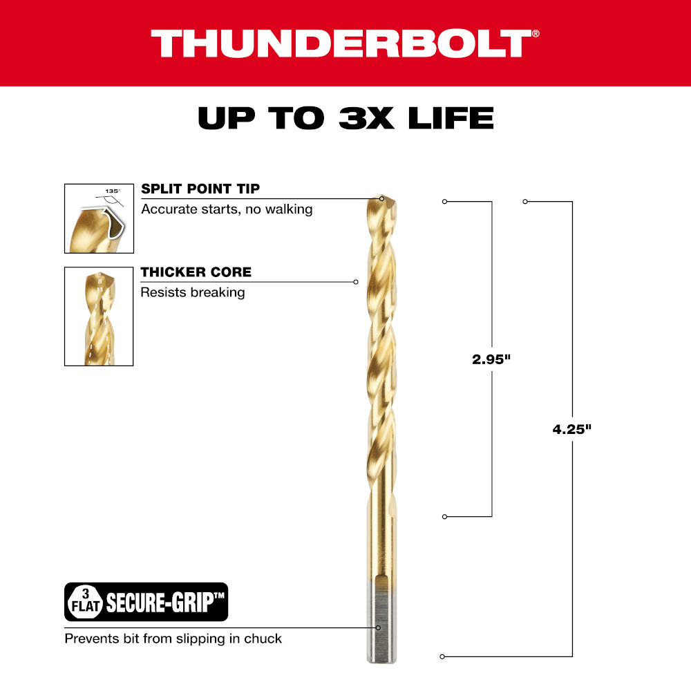 Milwaukee 48-89-2215 9/32 in. Thunderbolt Titanium Coated Drill Bit