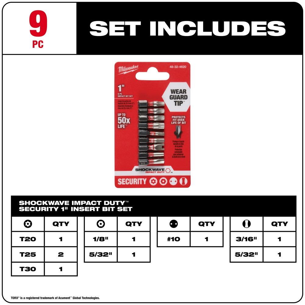 Milwaukee 48-32-4620 9-Piece Shockwave Impact Security Insert Bit Sets 3PK