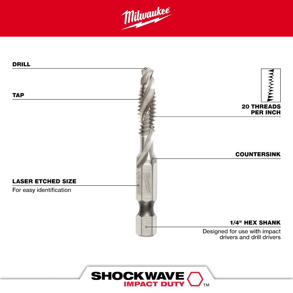 Milwaukee 48-89-4873 Shockwave 1/4-20 SAE Impact Drill Tap