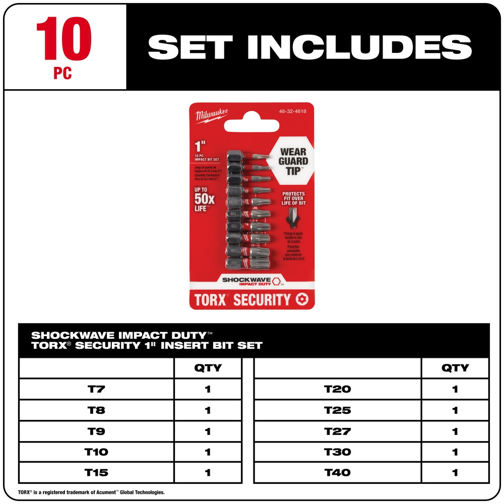 Milwaukee 48-32-4618 10-Piece Shockwave Impact Torx Security Insert Bit Sets 3PK