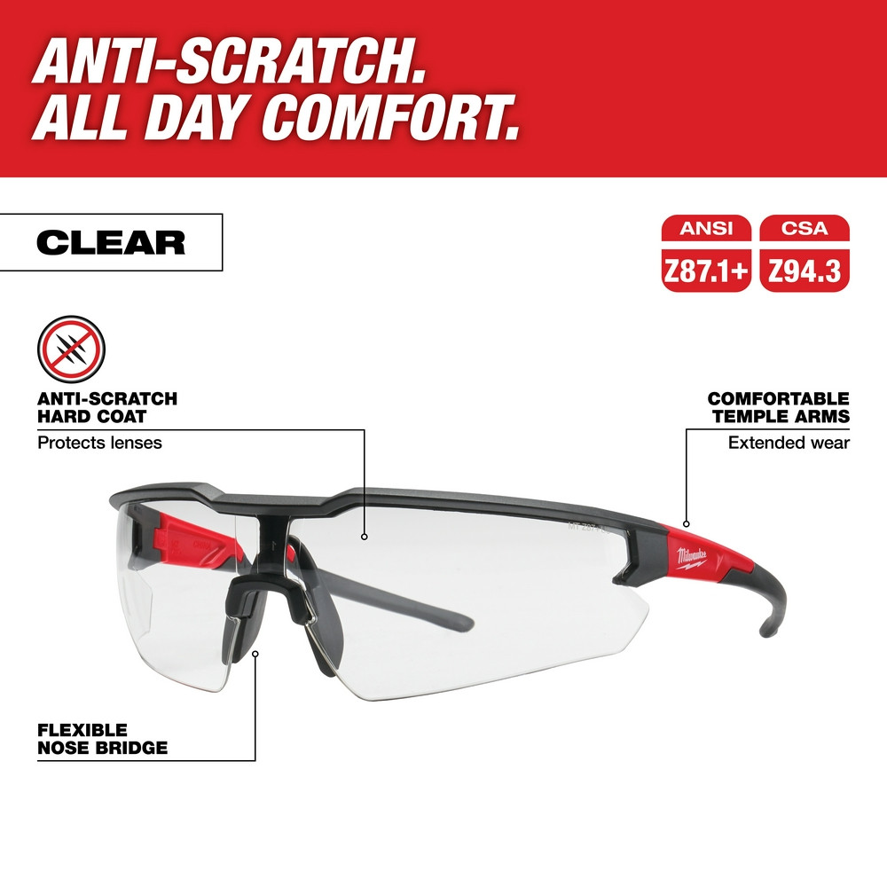 Milwaukee 48-73-2010 Safety Glasses - Clear Anti-Scratch Lenses
