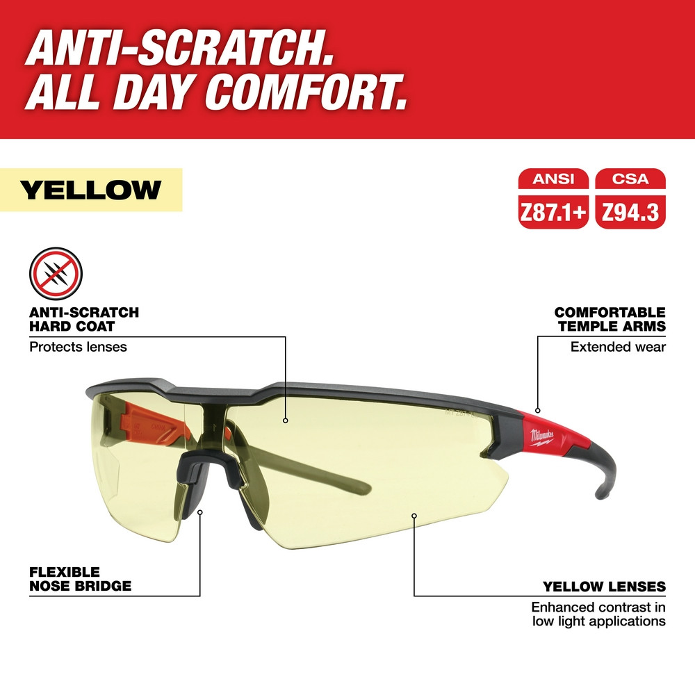 Milwaukee 48-73-2100 Safety Glasses - Yellow Anti-Scratch Lenses