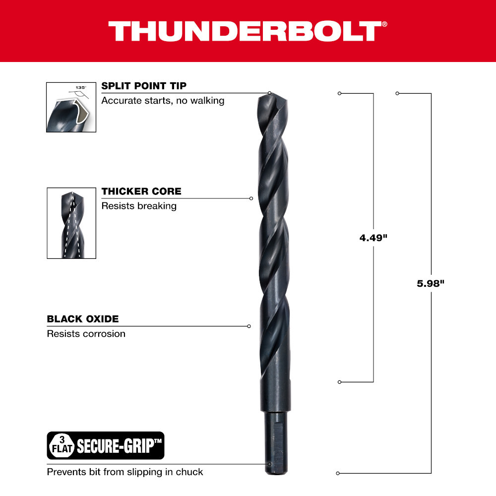 Milwaukee THUNDERBOLT 1/2 inch Black Oxide Drill Bit - 48-89-2738