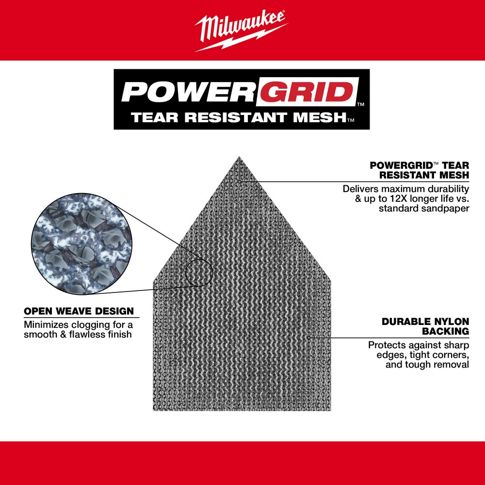 Milwaukee 48-80-5220 220 Grit Mesh Sanding Sheets for M12 FUEL Orbital Detail Sander 12-Pack