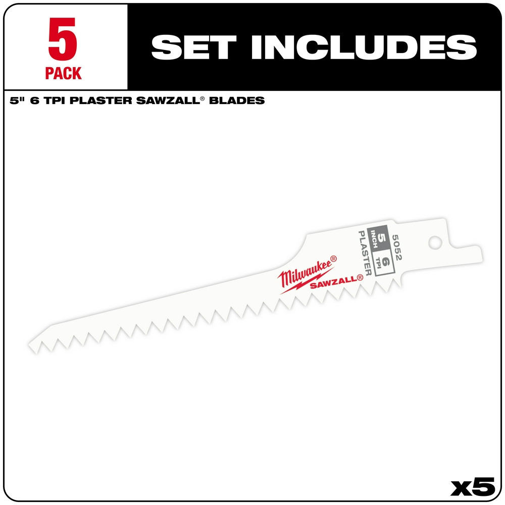Milwaukee 48-00-5052 5 in. 6 TPI Plaster SAWZALL Blades 5PK