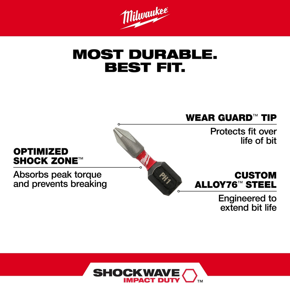 Milwaukee 48-32-5003 Shockwave Phillips #2 Insert Bit (15-Piece Contractor Pack)