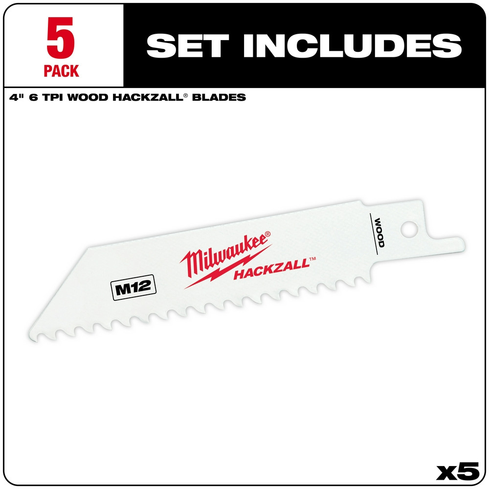 Milwaukee 49-00-5460 M12 HACKZALL Bi-Metal Blade-Wood 5PK