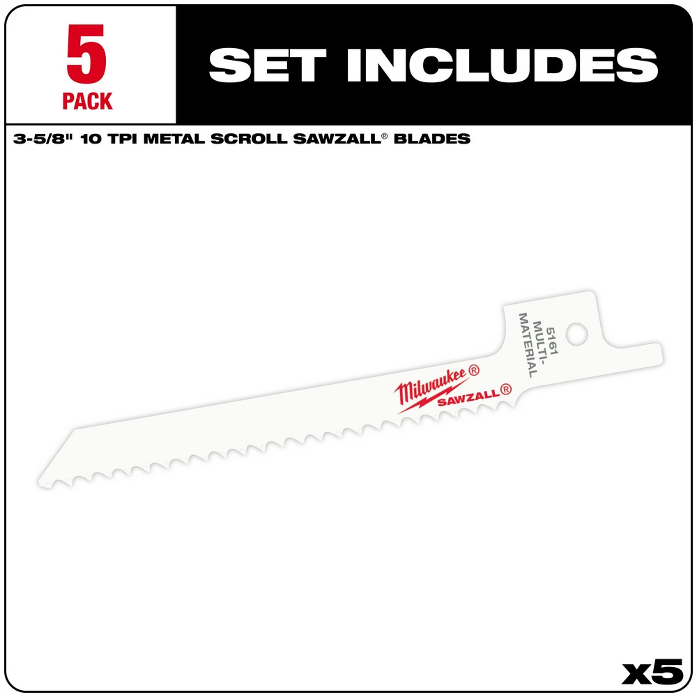 Milwaukee 48-00-5161 3-5/8 in. 10 TPI SUPER SAWZALL Blade 5PK