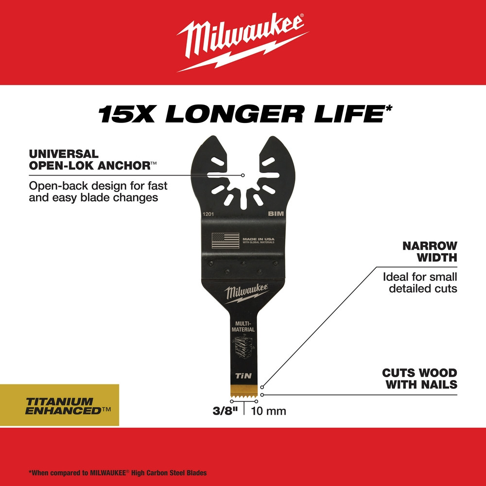Milwaukee 49-25-1201 Milwaukee OPEN-LOK 3/8" TITANIUM ENHANCED BI-METAL MULTI-MATERIAL BLADE 1PK