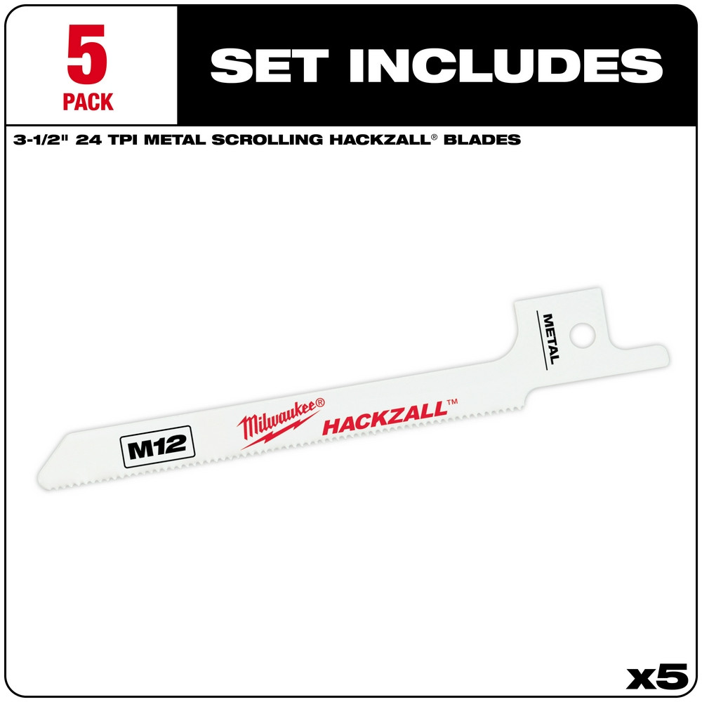 Milwaukee 49-00-5324 M12 HACKZALL Bi-Metal Blade - Metal Scroll 5PK