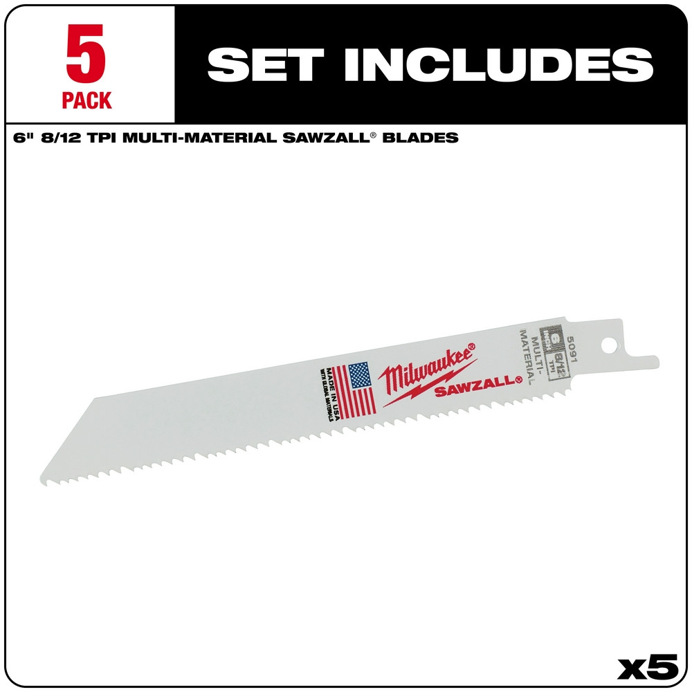 Milwaukee 48-00-5091 6 in. 8/12 TPI SAWZALL Blades 5PK