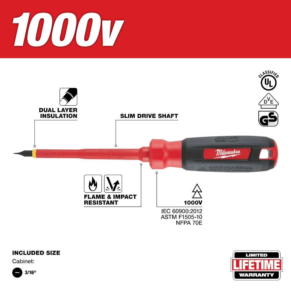 Milwaukee 48-22-2231 3/16 in. Cabinet 4 in. 1000V Insulated Screwdriver