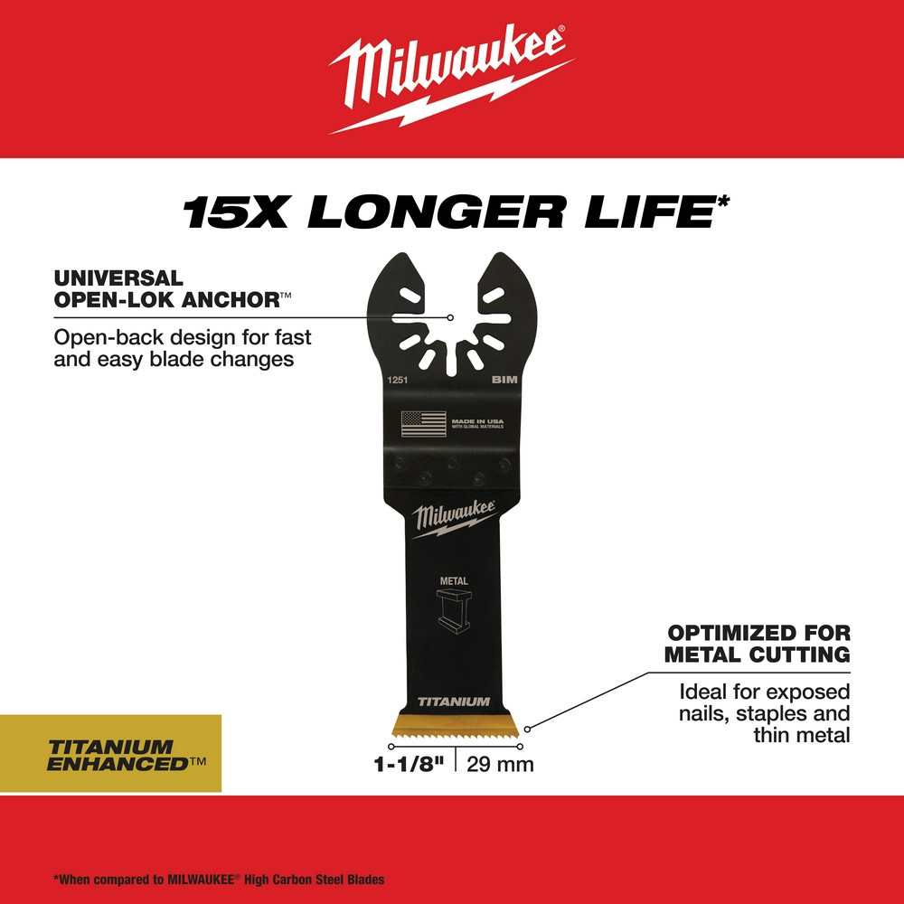 Milwaukee 49-25-1251 Milwaukee OPEN-LOK 1-1/8" TITANIUM ENHANCED BI-METAL METAL BLADE 1PK