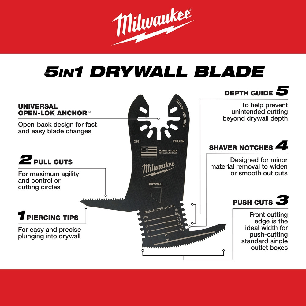 Milwaukee 49-25-2281 Milwaukee OPEN-LOK 5-IN-1 DRYWALL BLADE 1PK