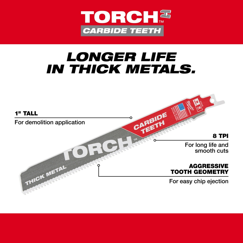 Milwaukee 48-00-5202 9" 8TPI The TORCH Carbide Teeth SAWZALL Blade 1PK