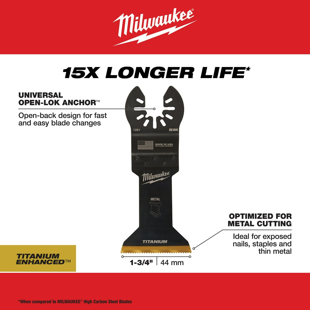 Milwaukee 49-25-1261 Milwaukee OPEN-LOK 1-3/4" TITANIUM ENHANCED BI-METAL METAL BLADE 1PK
