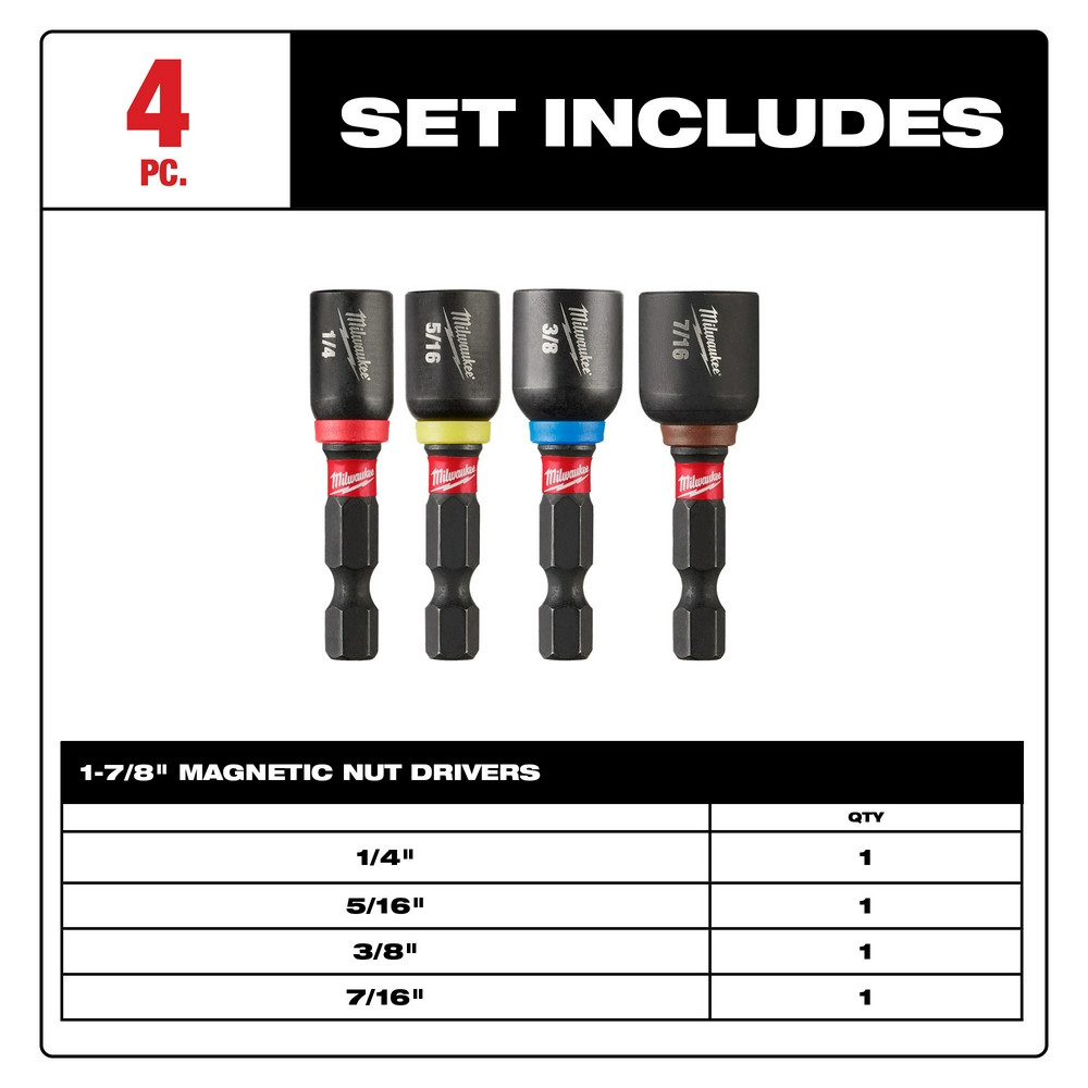 Milwaukee 49-66-4562 Shockwave Impact Duty 1-7/8" Magnetic Nut Driver Set 4PC
