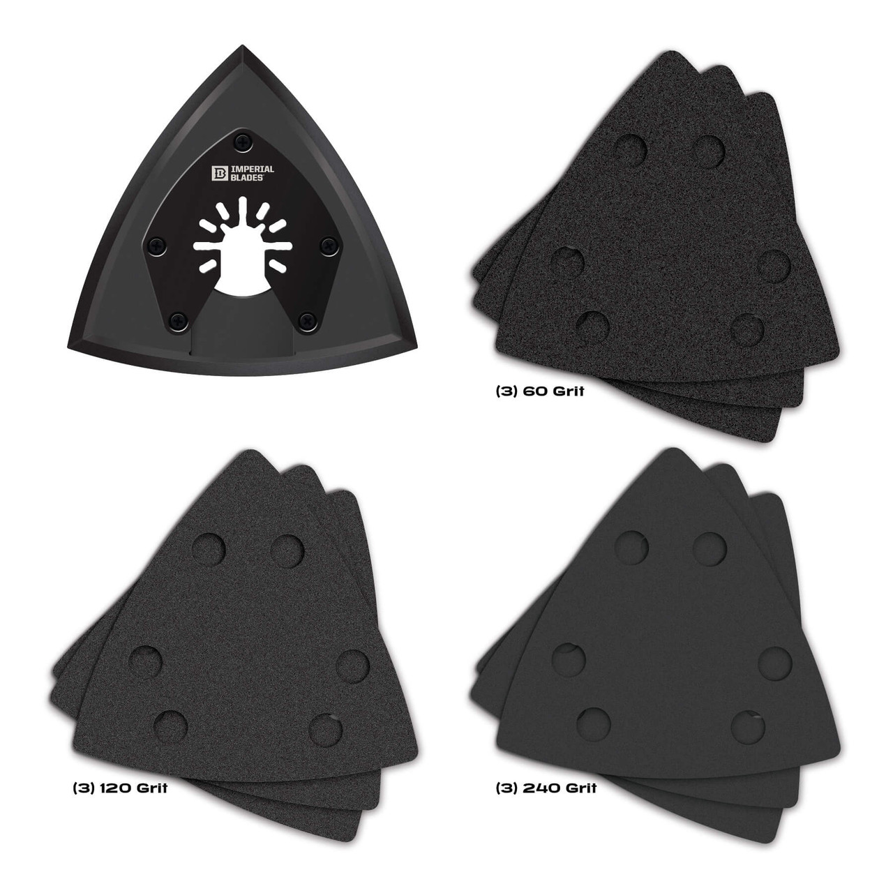 Milwaukee IBOTSPV-10 Imperial Blades IBOTSPV-10 One Fit 3-1/2" Oscillating Triangle Sanding Pad + Sandpaper Variety Pack, 10PC