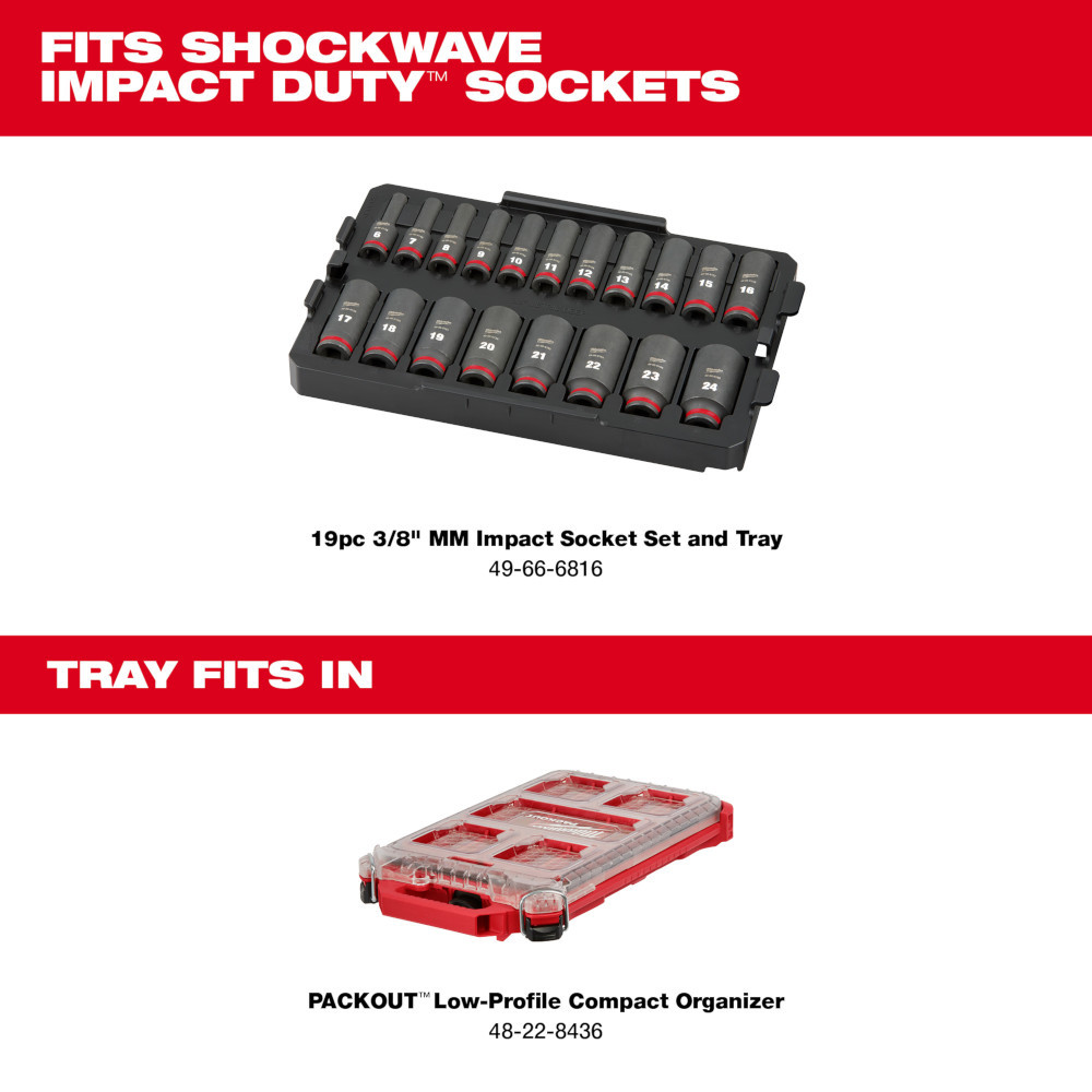 Milwaukee 49-66-6831 Shockwave Impact Duty Socket 3/8" Dr 19PC Tray Only