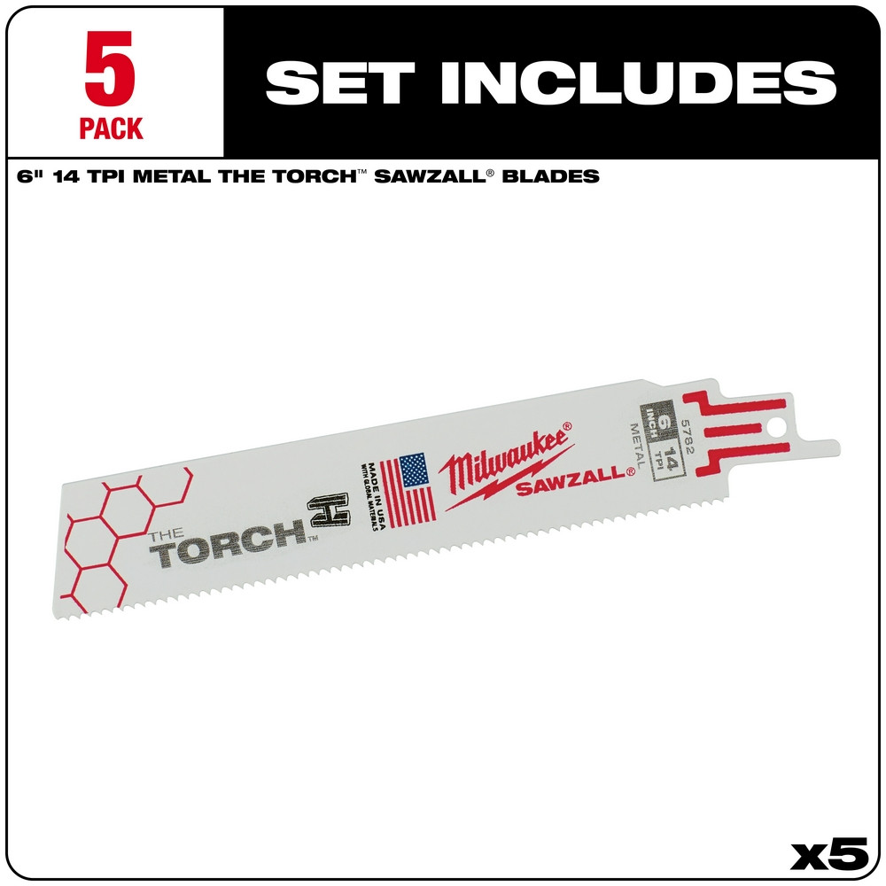 Milwaukee 48-00-5782 6 in. 14 TPI THE TORCH SAWZALL Blades 5PK