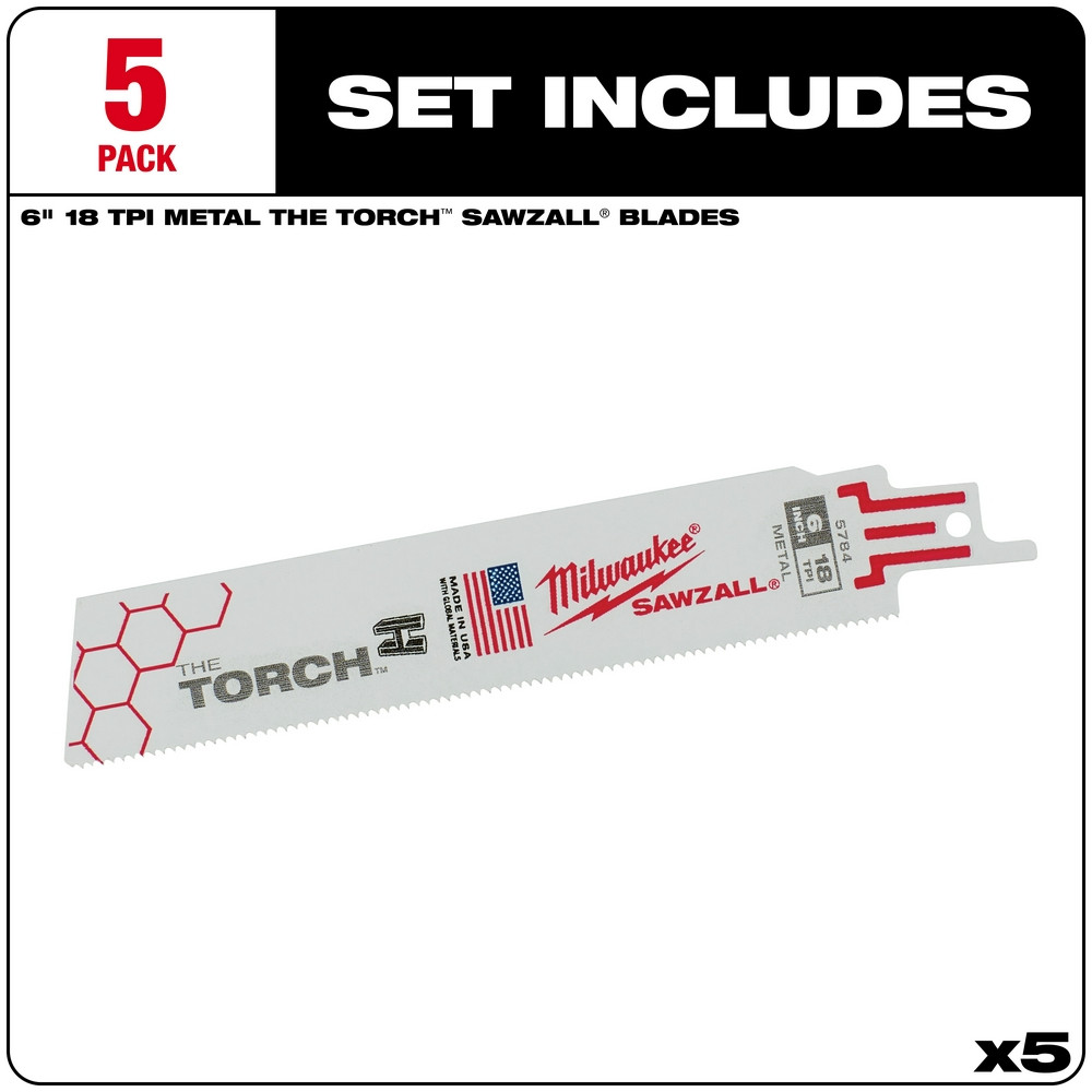 Milwaukee 48-00-5784 6 in. 18 TPI THE TORCH SAWZALL Blade 5PK