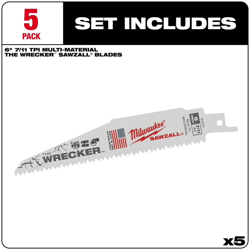 Milwaukee 48-00-5701 The Wrecker Multi-Material SAWZALL Blade 6 in. 7/11TPI 5 pk