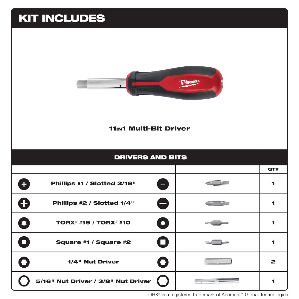 Milwaukee 48-22-2761 11-in-1 Screwdriver SQ
