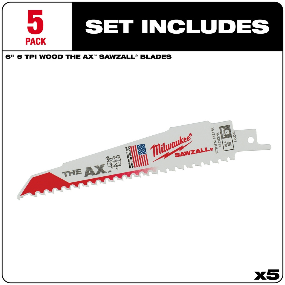 Milwaukee 48-00-5021 6 in. 5 TPI the Ax SAWZALL Blades 5PK