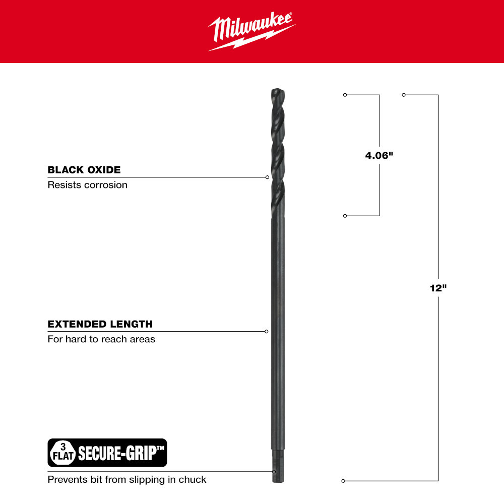 Milwaukee 48-89-2775 7/16 in. Aircraft Length Black Oxide Drill Bit