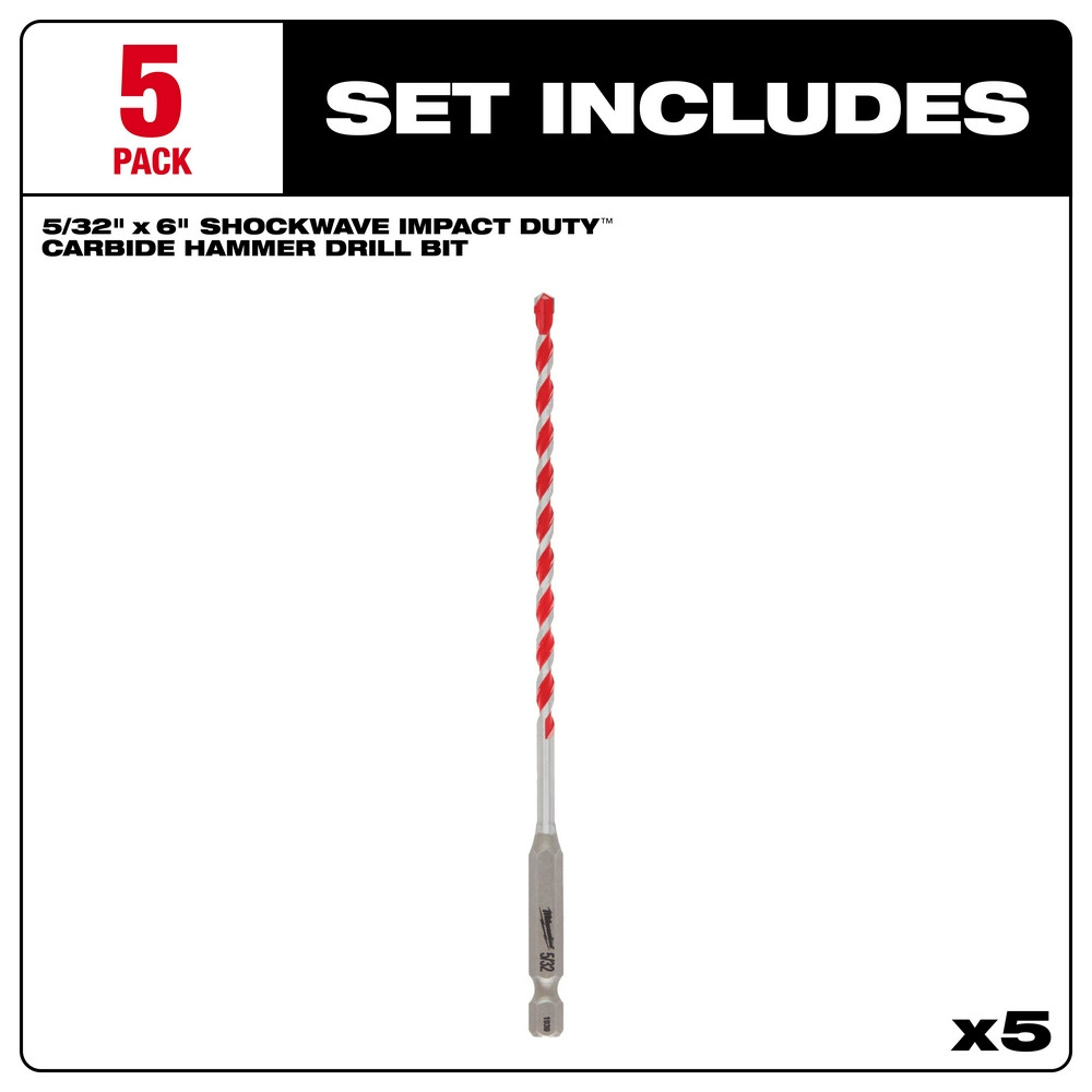 Milwaukee 48-20-9155 5/32 in. Shockwave Carbide Hammer Drill Bit 5PK