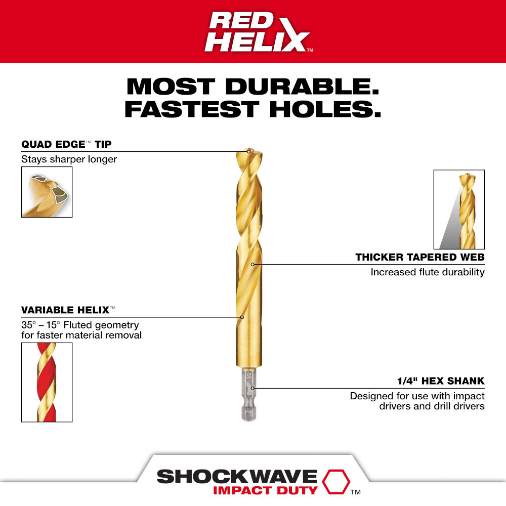 Milwaukee 48-89-4637 Shockwave RED HELIX Titanium Drill Bit Set - 7pc