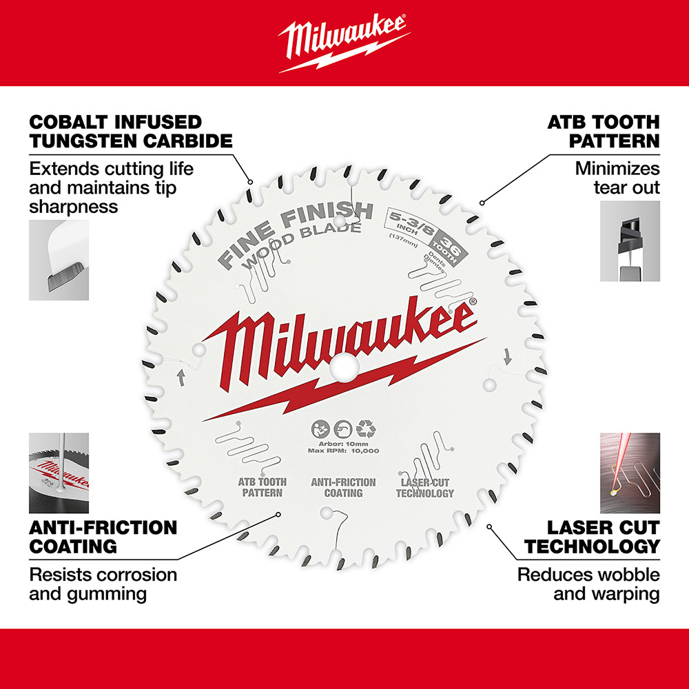 Milwaukee 48-40-0524 5-3/8 in. 36T Fine Finish Circular Saw Blade